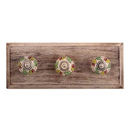 Pea Green Leaf Flower Ceramic Wooden Hooks